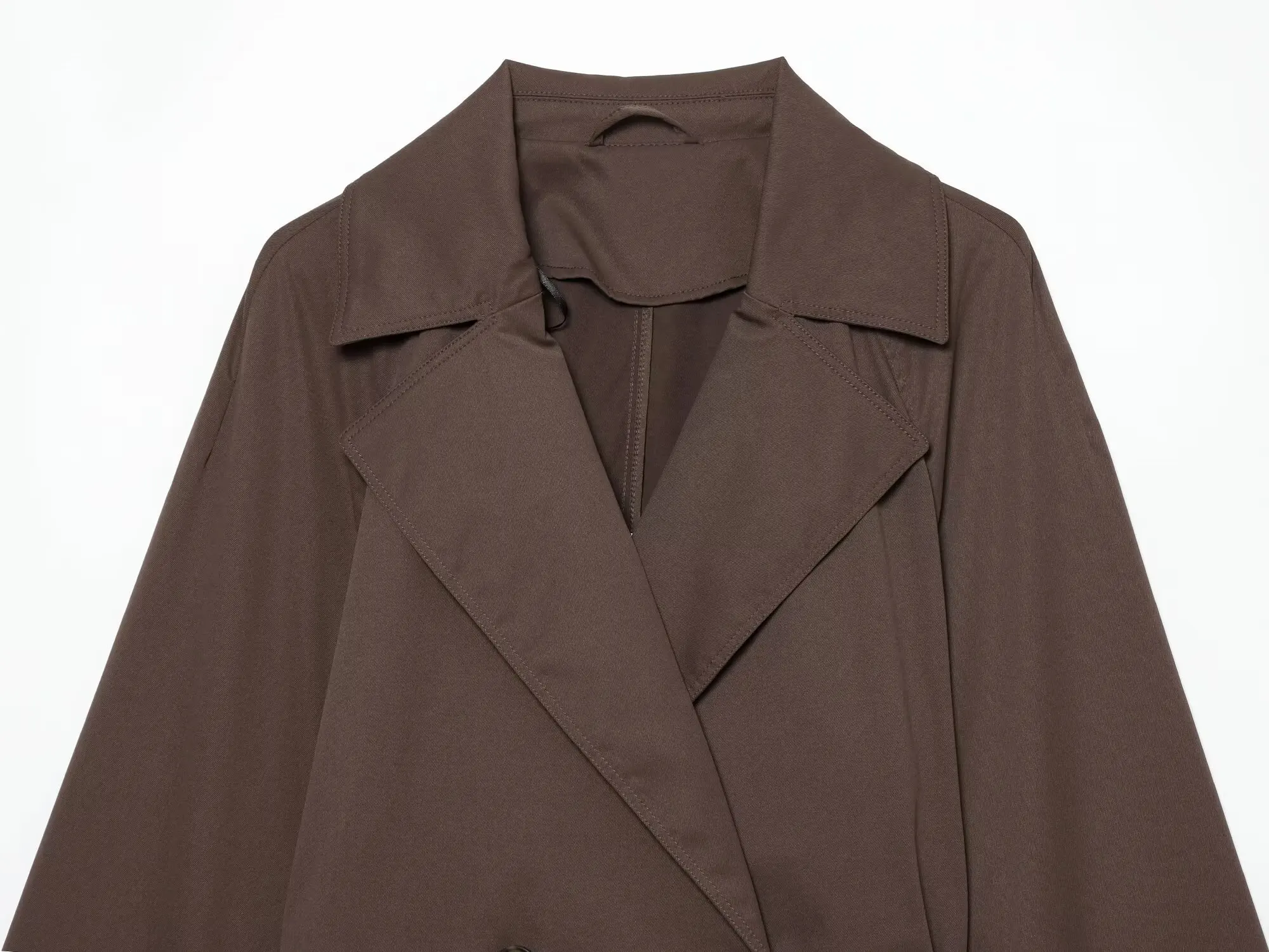 BSAY 2026 Women Short Trench Coat Lapel Double Breasted Belted Waist Long Sleeve Cropped Windbreaker Casual Commuter Outerwear