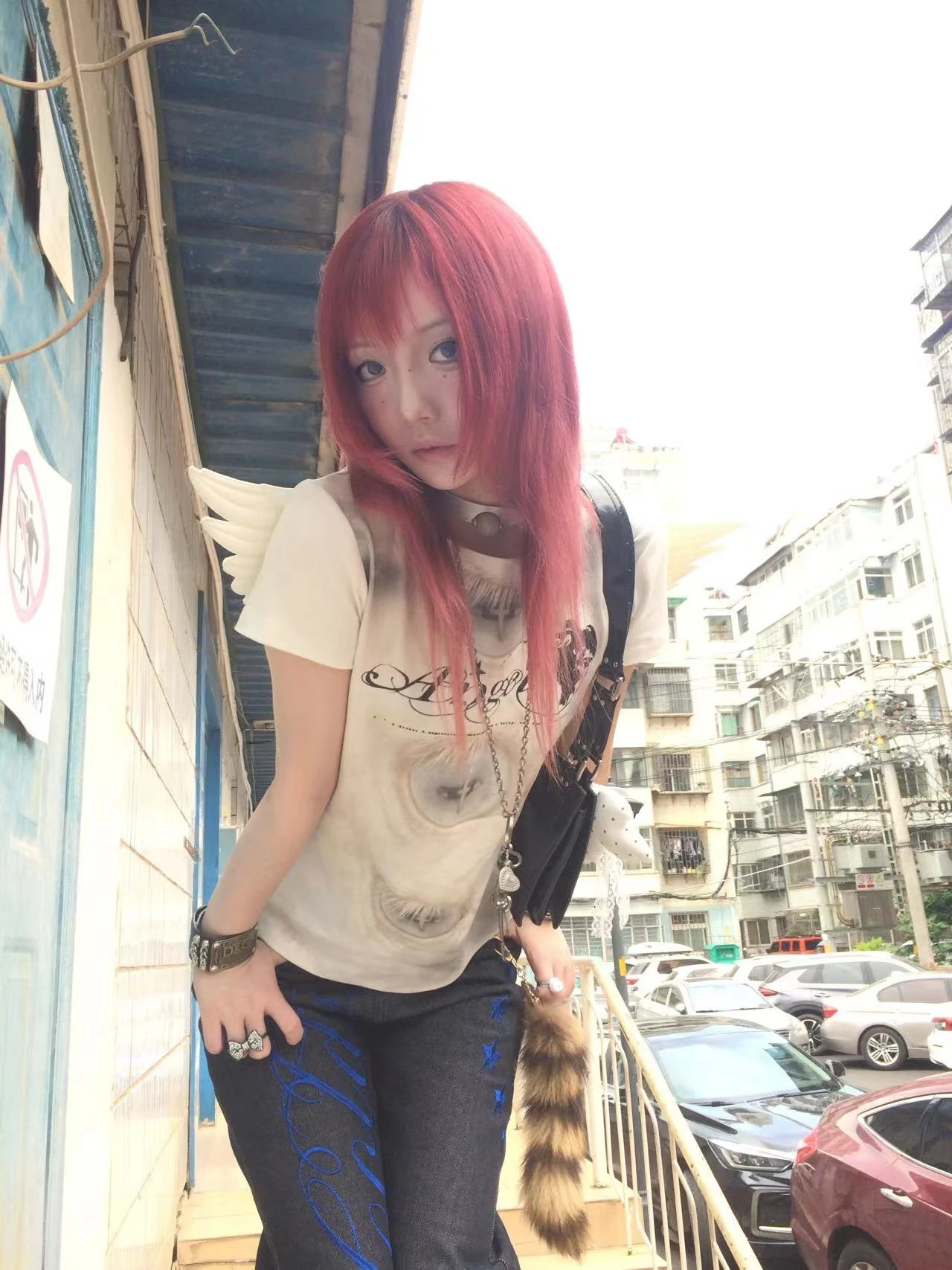 Karrram Trashy Y2k Angel Print T-shirt Grunge Aesthetics Short Sleeve Tops With Wings Vintage Fairycore Streetwear 2000s Retro