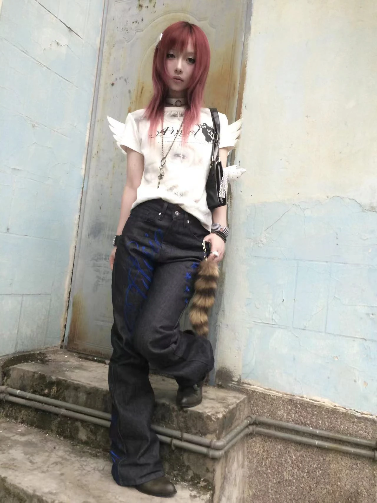 Karrram Trashy Y2k Angel Print T-shirt Grunge Aesthetics Short Sleeve Tops With Wings Vintage Fairycore Streetwear 2000s Retro