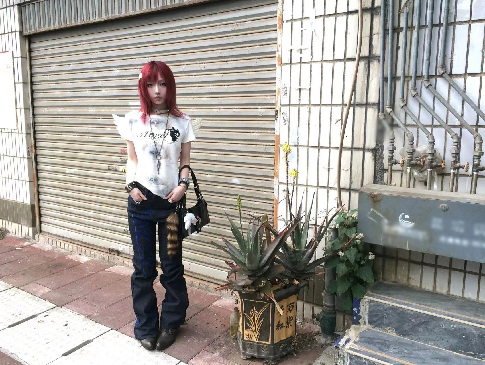 Karrram Trashy Y2k Angel Print T-shirt Grunge Aesthetics Short Sleeve Tops With Wings Vintage Fairycore Streetwear 2000s Retro