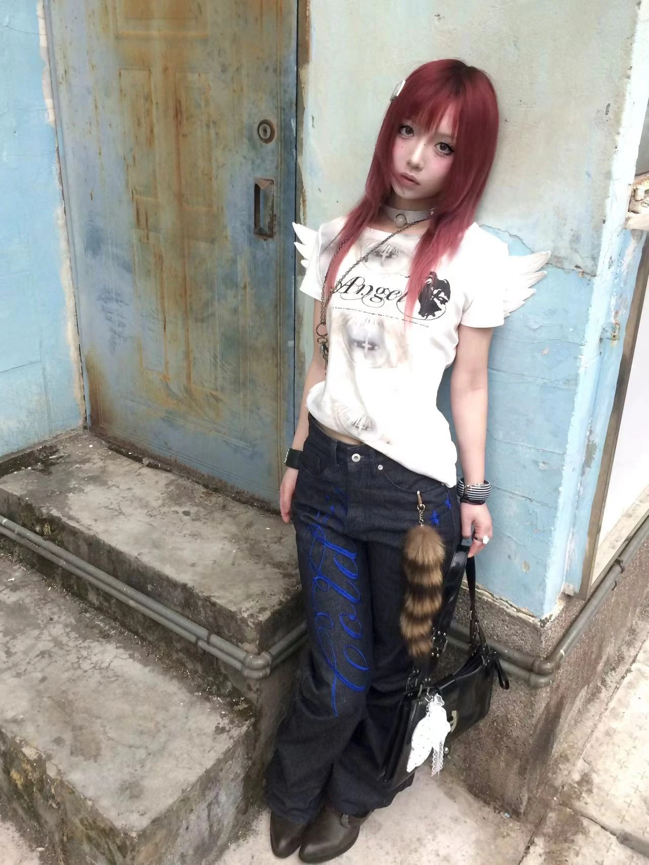 Karrram Trashy Y2k Angel Print T-shirt Grunge Aesthetics Short Sleeve Tops With Wings Vintage Fairycore Streetwear 2000s Retro