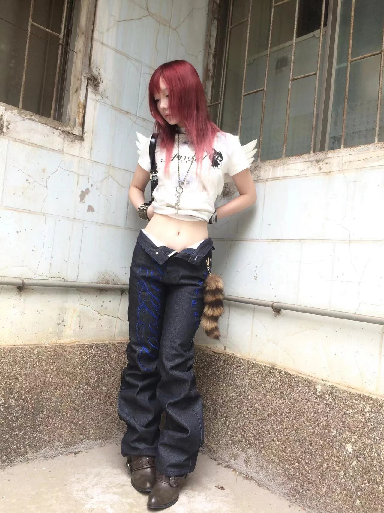 Karrram Trashy Y2k Angel Print T-shirt Grunge Aesthetics Short Sleeve Tops With Wings Vintage Fairycore Streetwear 2000s Retro