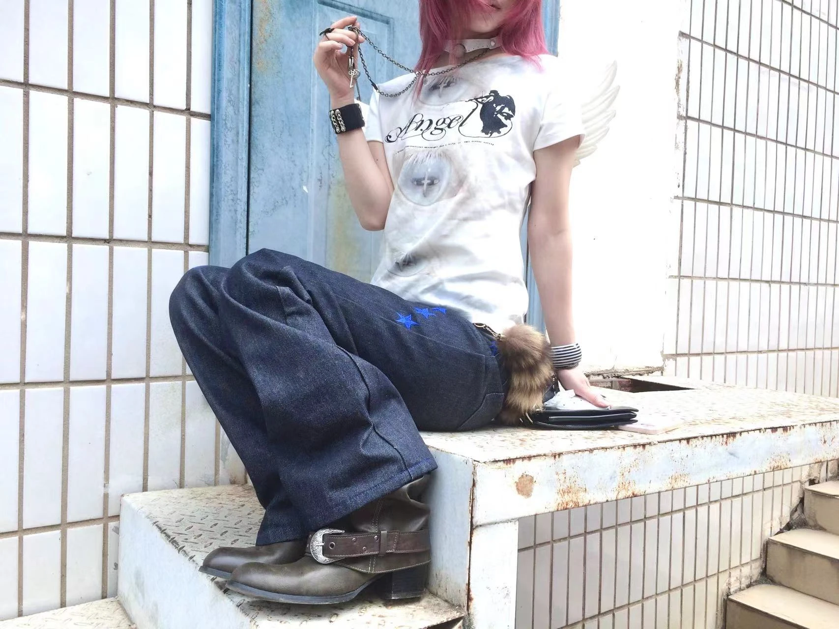 Karrram Trashy Y2k Angel Print T-shirt Grunge Aesthetics Short Sleeve Tops With Wings Vintage Fairycore Streetwear 2000s Retro