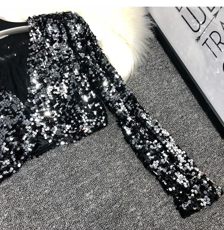 Street Fashion Joker Short Edition Sequins Small Suit Sparkling Bead Piece Suit Small Jacket Tank Top Jazz Dance Performance