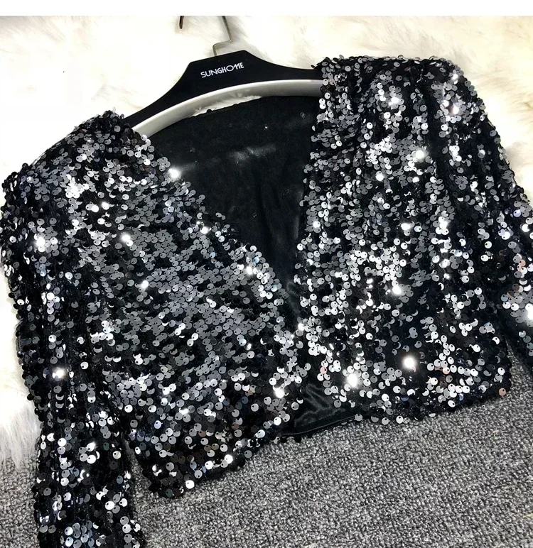Street Fashion Joker Short Edition Sequins Small Suit Sparkling Bead Piece Suit Small Jacket Tank Top Jazz Dance Performance