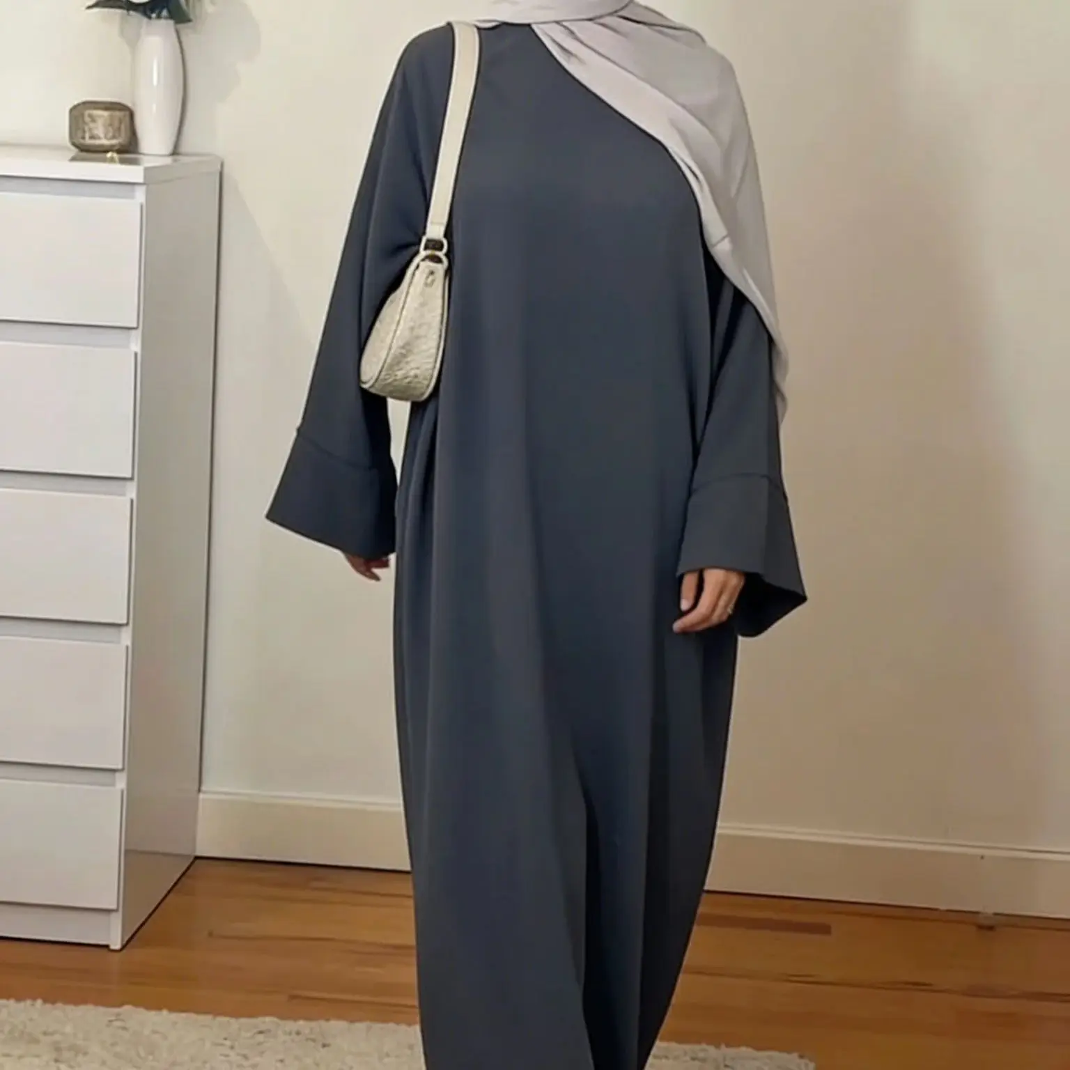 Muslim Abaya Dress for Women Solid Color Loose Long Sleeve Maxi Dress Casual Islamic Kaftan Modest Prayer Robe