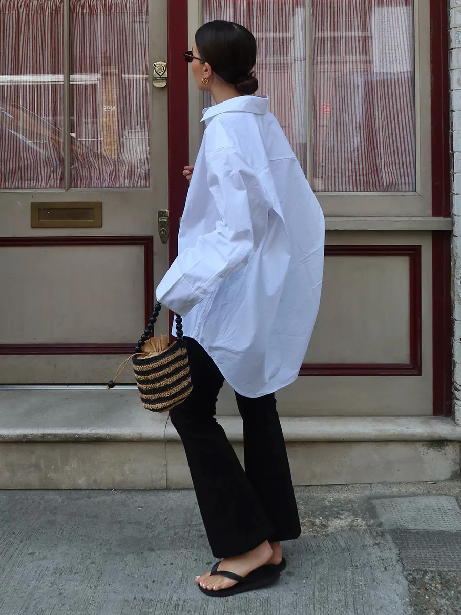 Bornladies Cotton Women's Minimalist White Long Sleeve Shirt New Autumn Lapel Single Breasted Shirts Loose Blouse