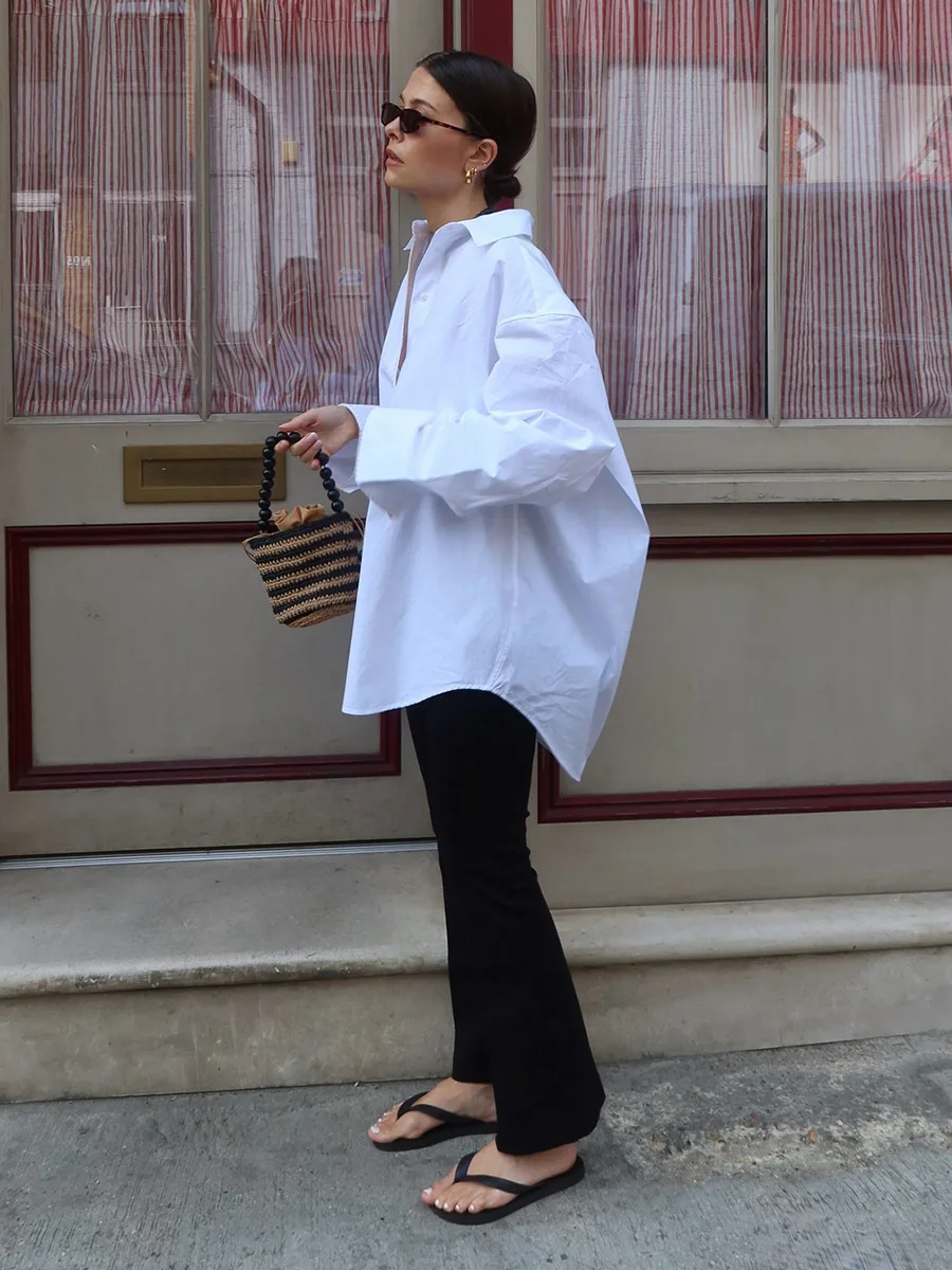Bornladies Cotton Women's Minimalist White Long Sleeve Shirt New Autumn Lapel Single Breasted Shirts Loose Blouse