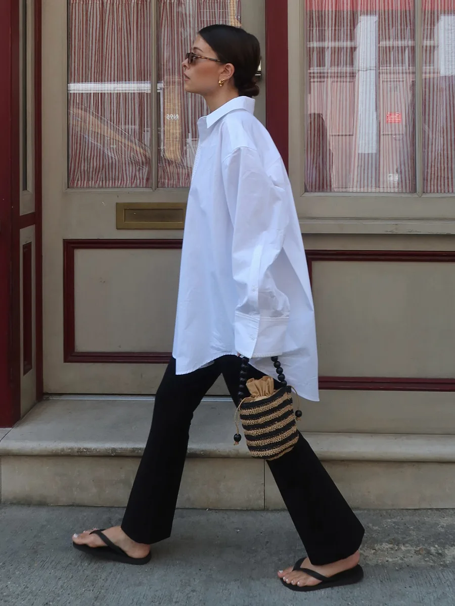 Bornladies Cotton Women's Minimalist White Long Sleeve Shirt New Autumn Lapel Single Breasted Shirts Loose Blouse