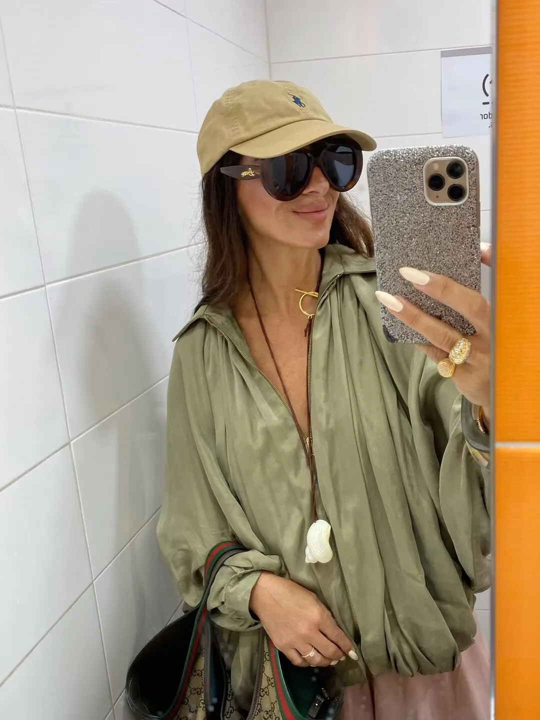 YENKYE Elegant Pleated Green Oversize Bomber Jacket Women Batwing Sleeve Lapel Collar 2025 Spring Coat Street Commuter Lady Top