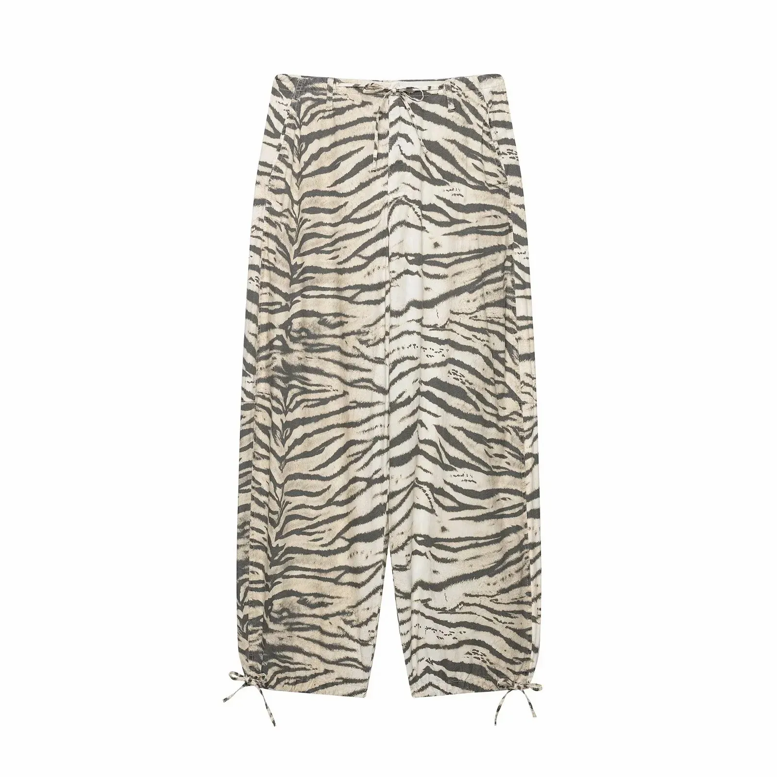 Women Chic Casual Animal Print Pants For Women High Waist Wide Leg Trousers Woman 2026 Spring Summer Fashion Tied Pant Trendy