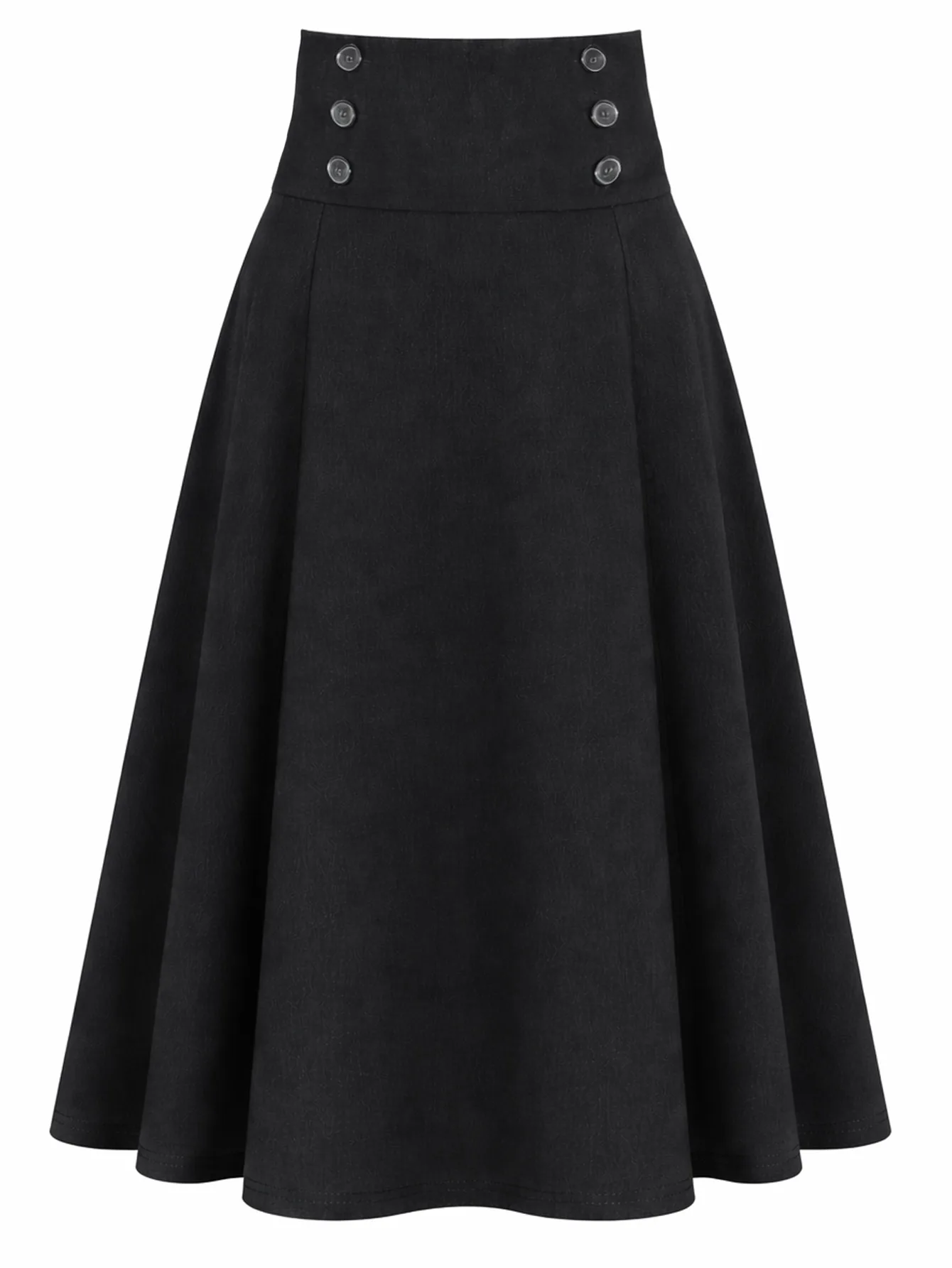Women Elegant High Waist A Line Midi Skirt Pleated Flare Skirt Button Detail Solid Color Casual Office Work Party Chic Outfit