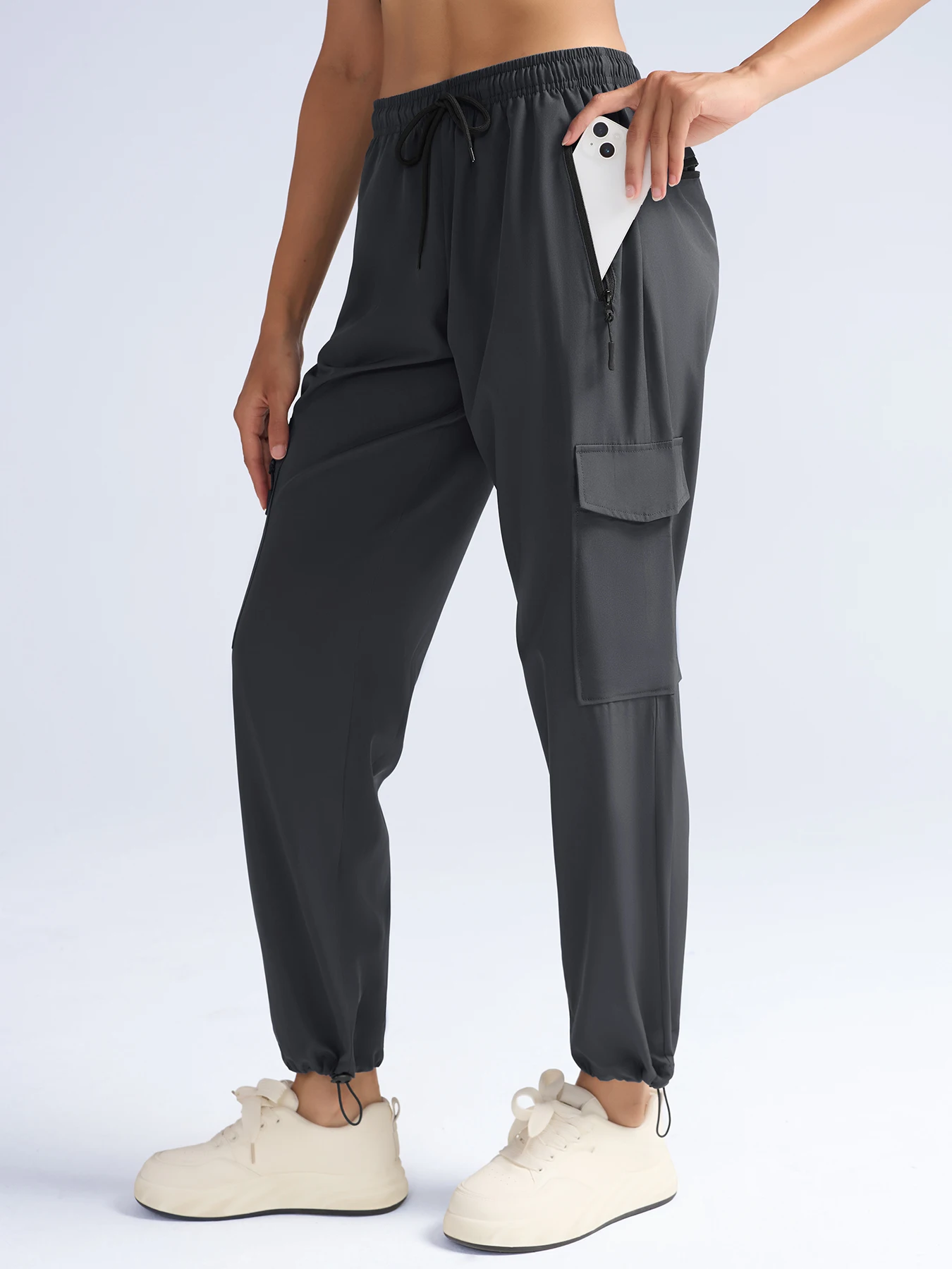 Hiking Pants For Women Cargo Quick Dry Water Resistant Elastic Waist Zip Pockets, Travel Work Lightweight Running