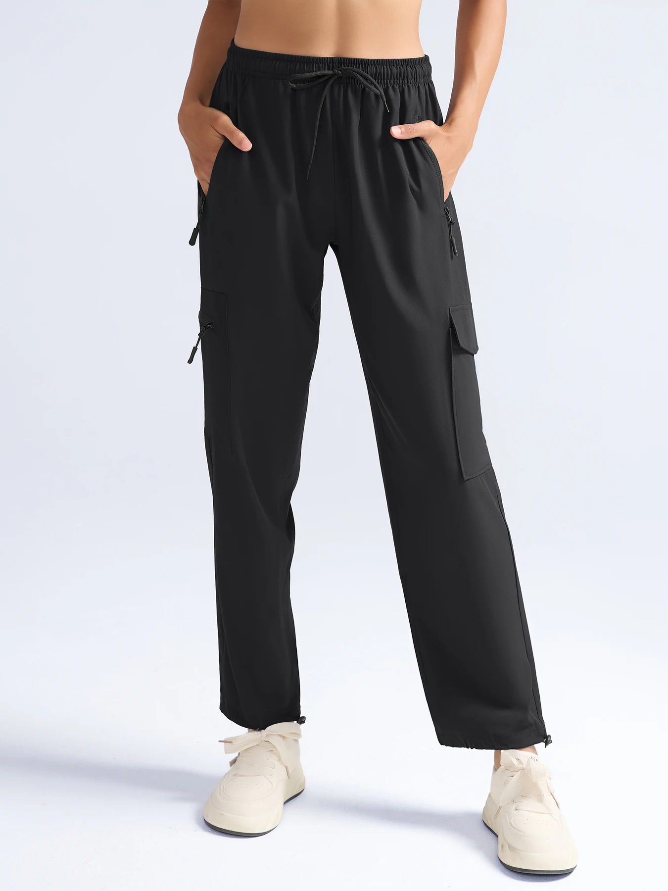 Hiking Pants For Women Cargo Quick Dry Water Resistant Elastic Waist Zip Pockets, Travel Work Lightweight Running