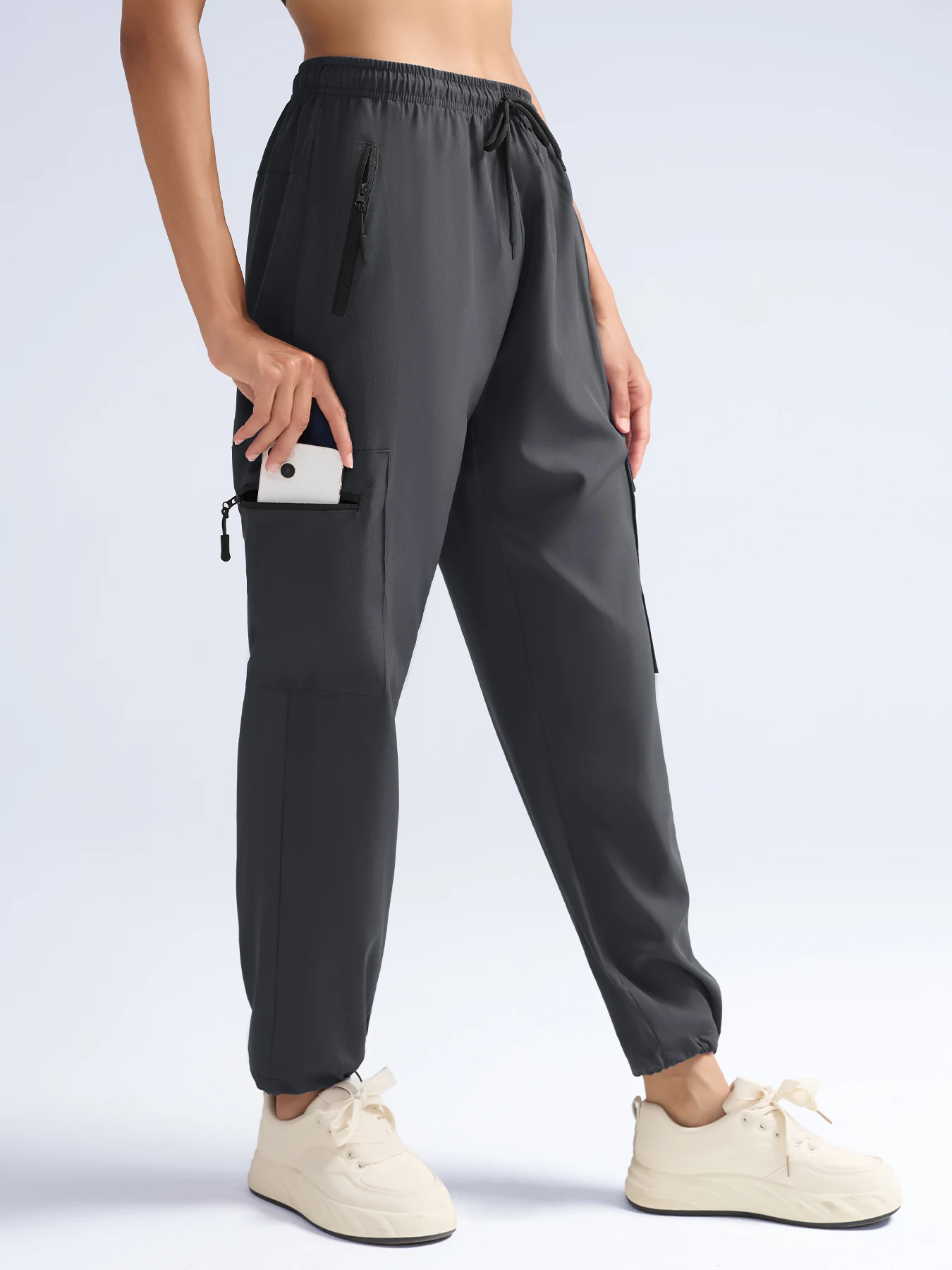 Hiking Pants For Women Cargo Quick Dry Water Resistant Elastic Waist Zip Pockets, Travel Work Lightweight Running