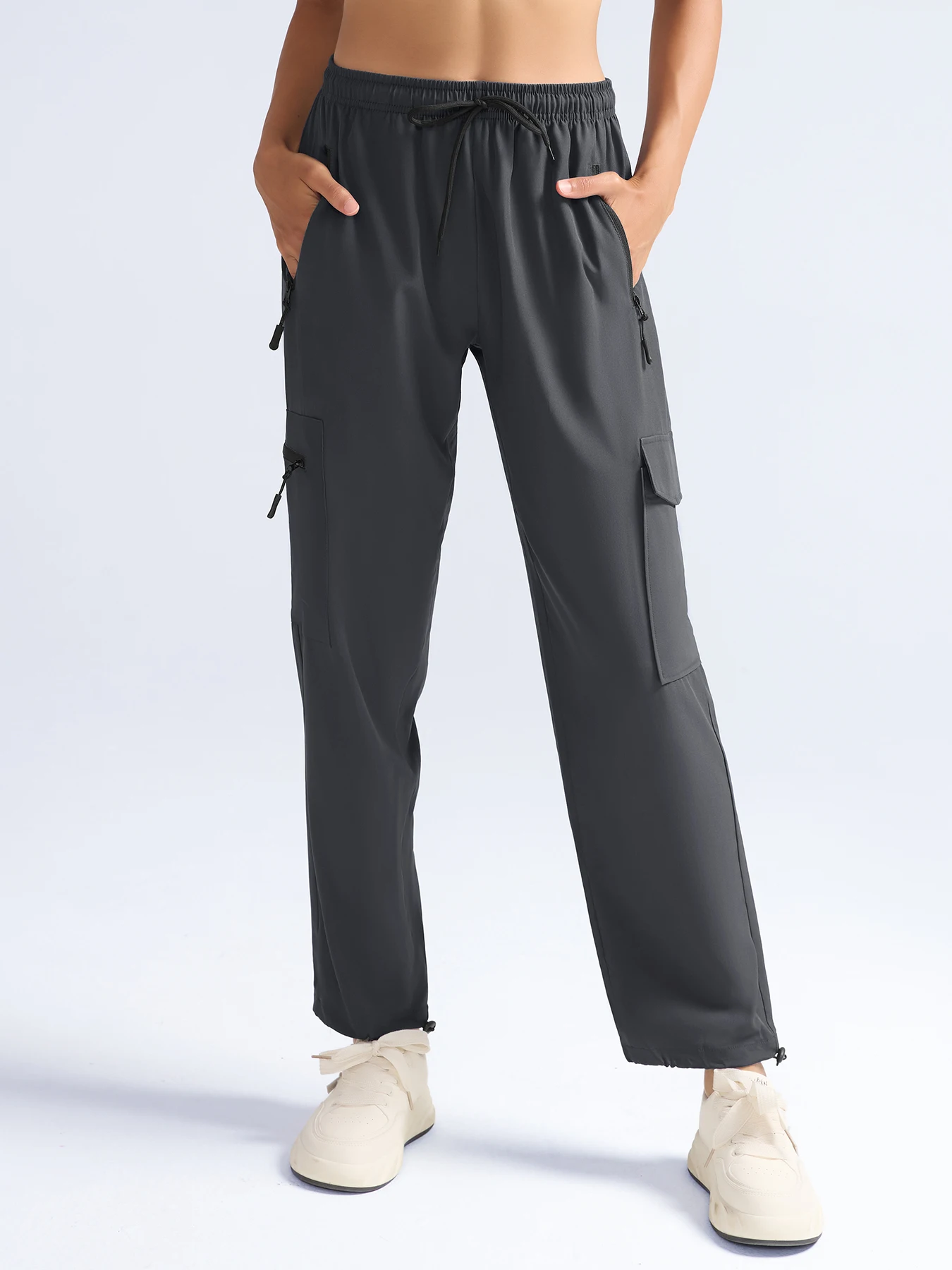 Hiking Pants For Women Cargo Quick Dry Water Resistant Elastic Waist Zip Pockets, Travel Work Lightweight Running