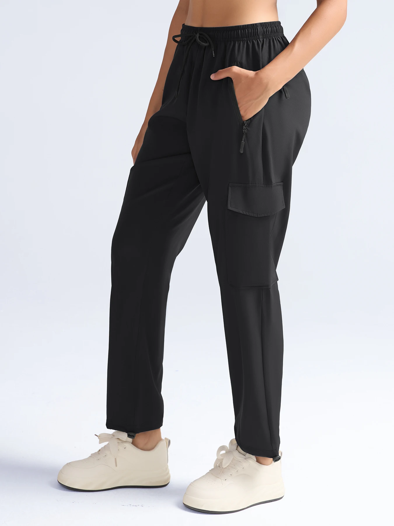 Hiking Pants For Women Cargo Quick Dry Water Resistant Elastic Waist Zip Pockets, Travel Work Lightweight Running