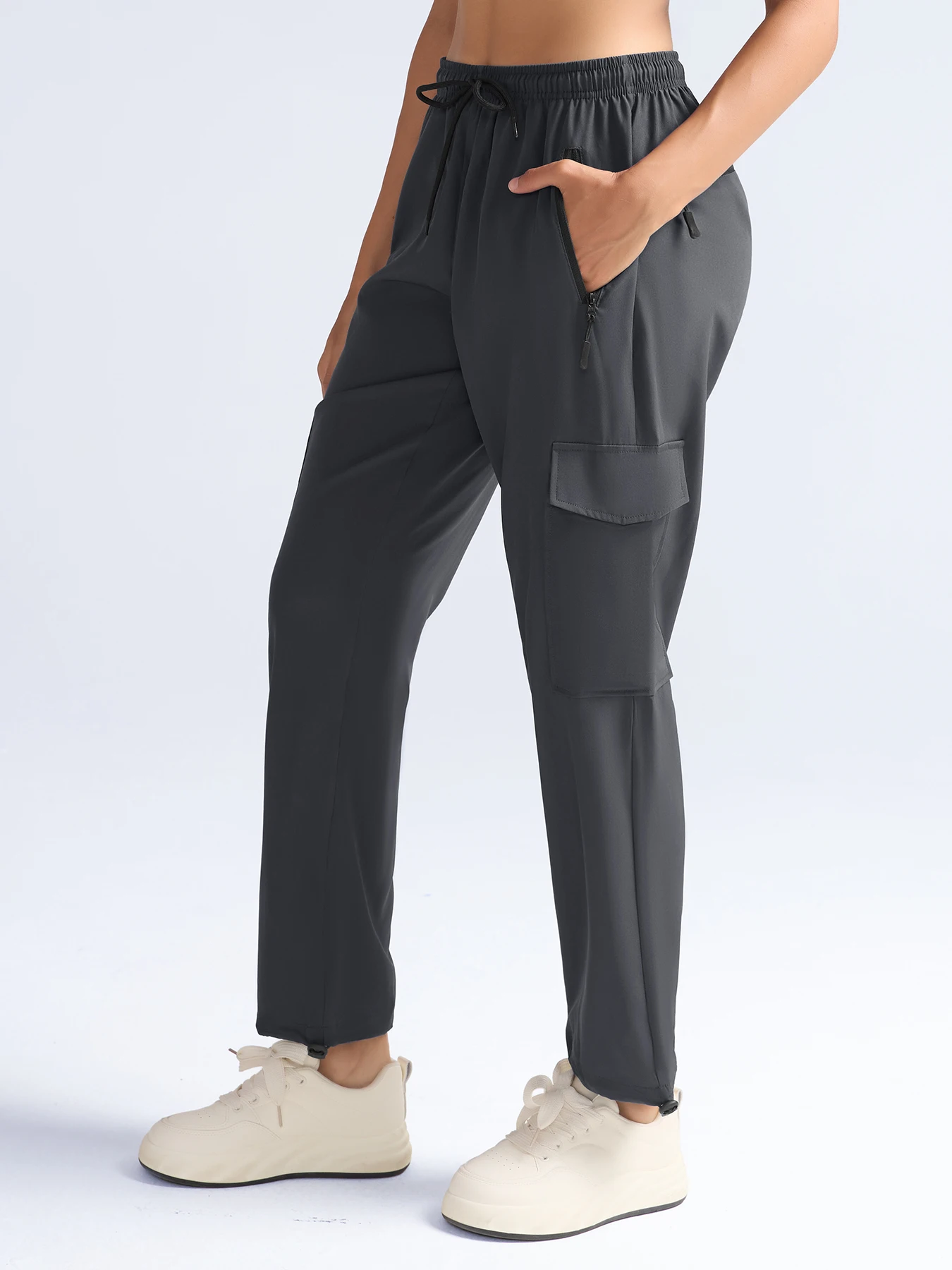 Hiking Pants For Women Cargo Quick Dry Water Resistant Elastic Waist Zip Pockets, Travel Work Lightweight Running