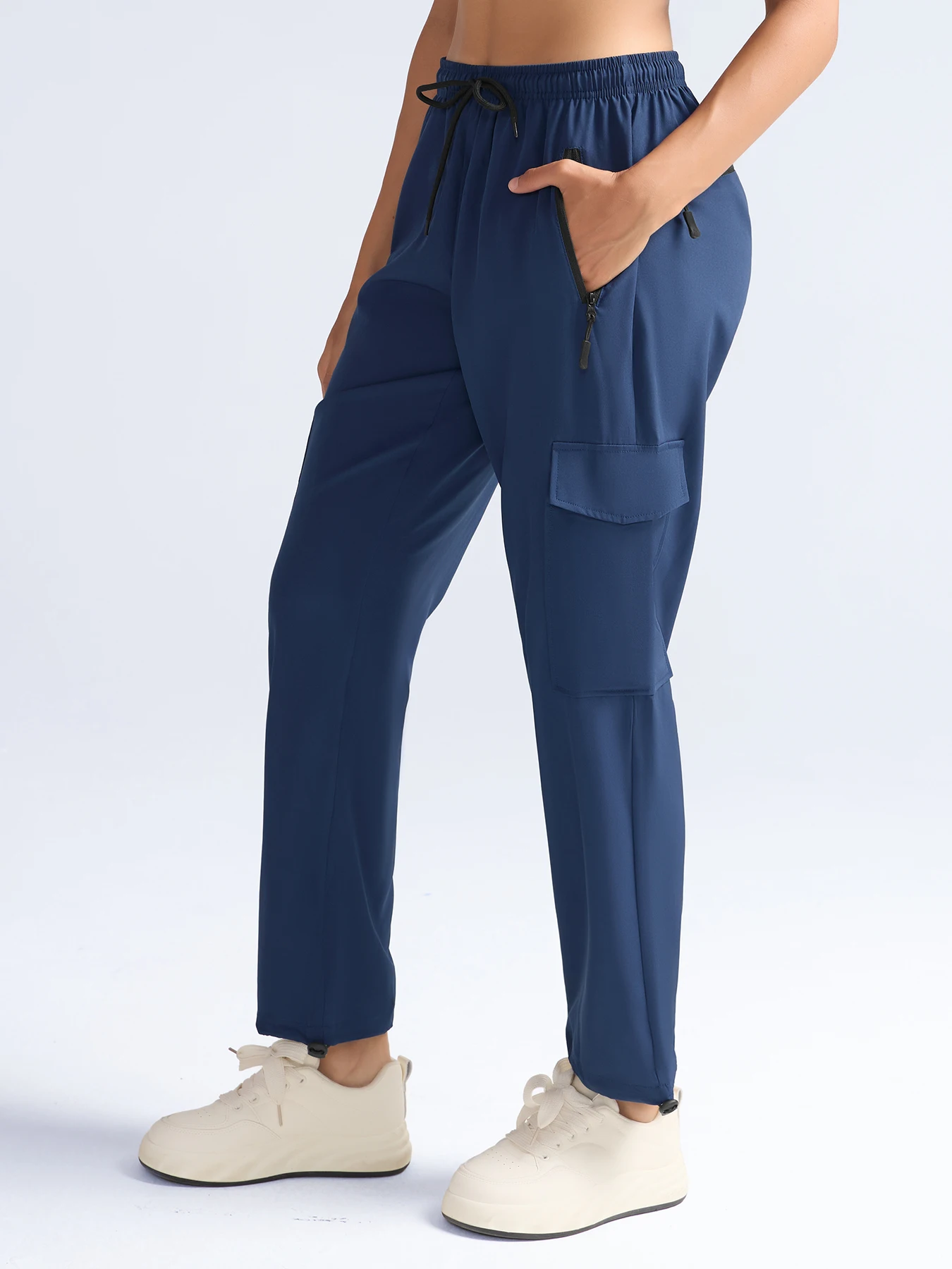Hiking Pants For Women Cargo Quick Dry Water Resistant Elastic Waist Zip Pockets, Travel Work Lightweight Running