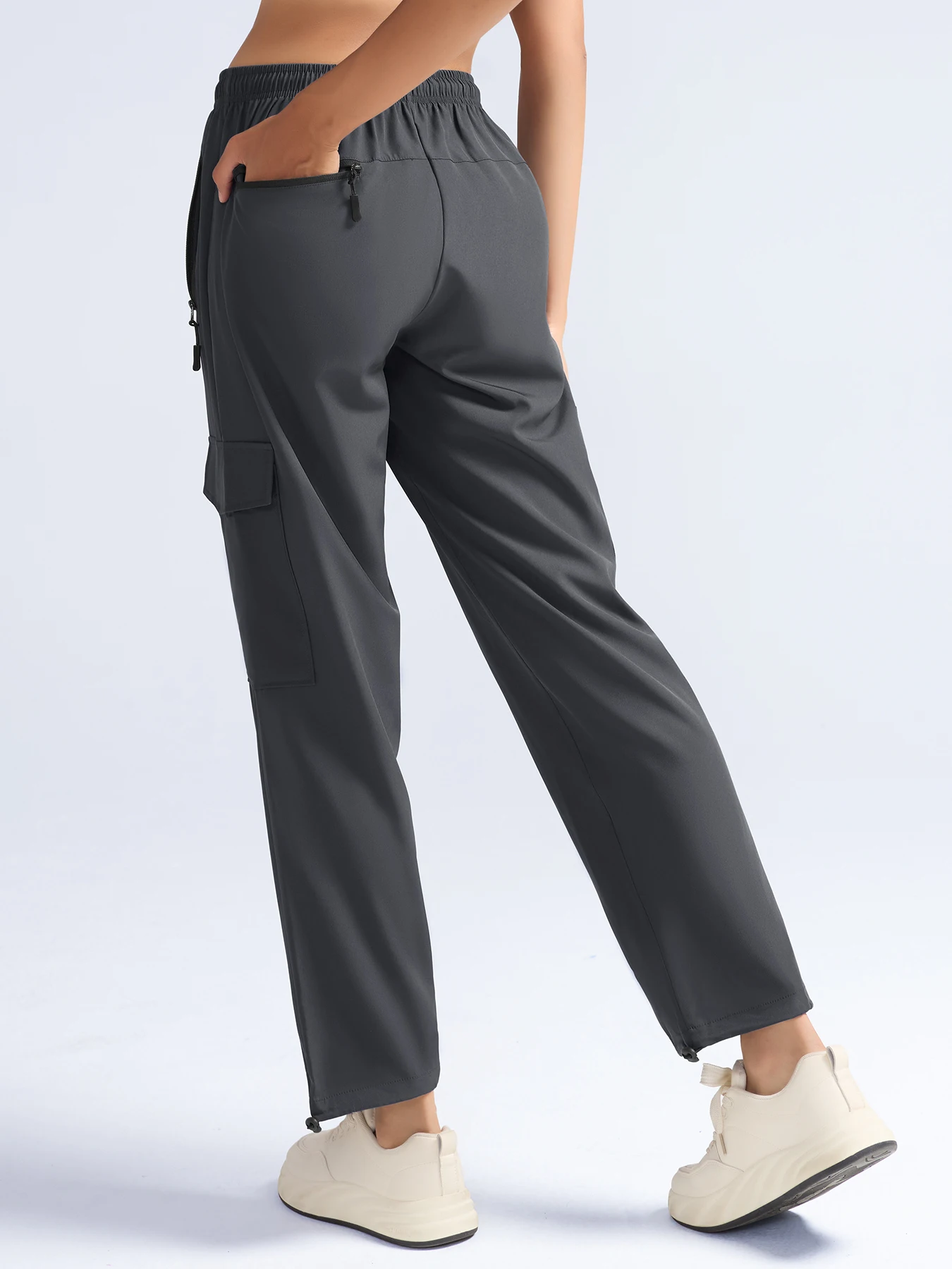 Hiking Pants For Women Cargo Quick Dry Water Resistant Elastic Waist Zip Pockets, Travel Work Lightweight Running