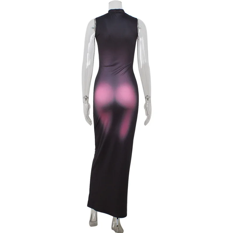 Body Print Dresses For Women Fashion Sexy Tank Streetwear Sleeveless O-Neck Sheath Hip Wrap Long Vestidos Robes Female Clubwear