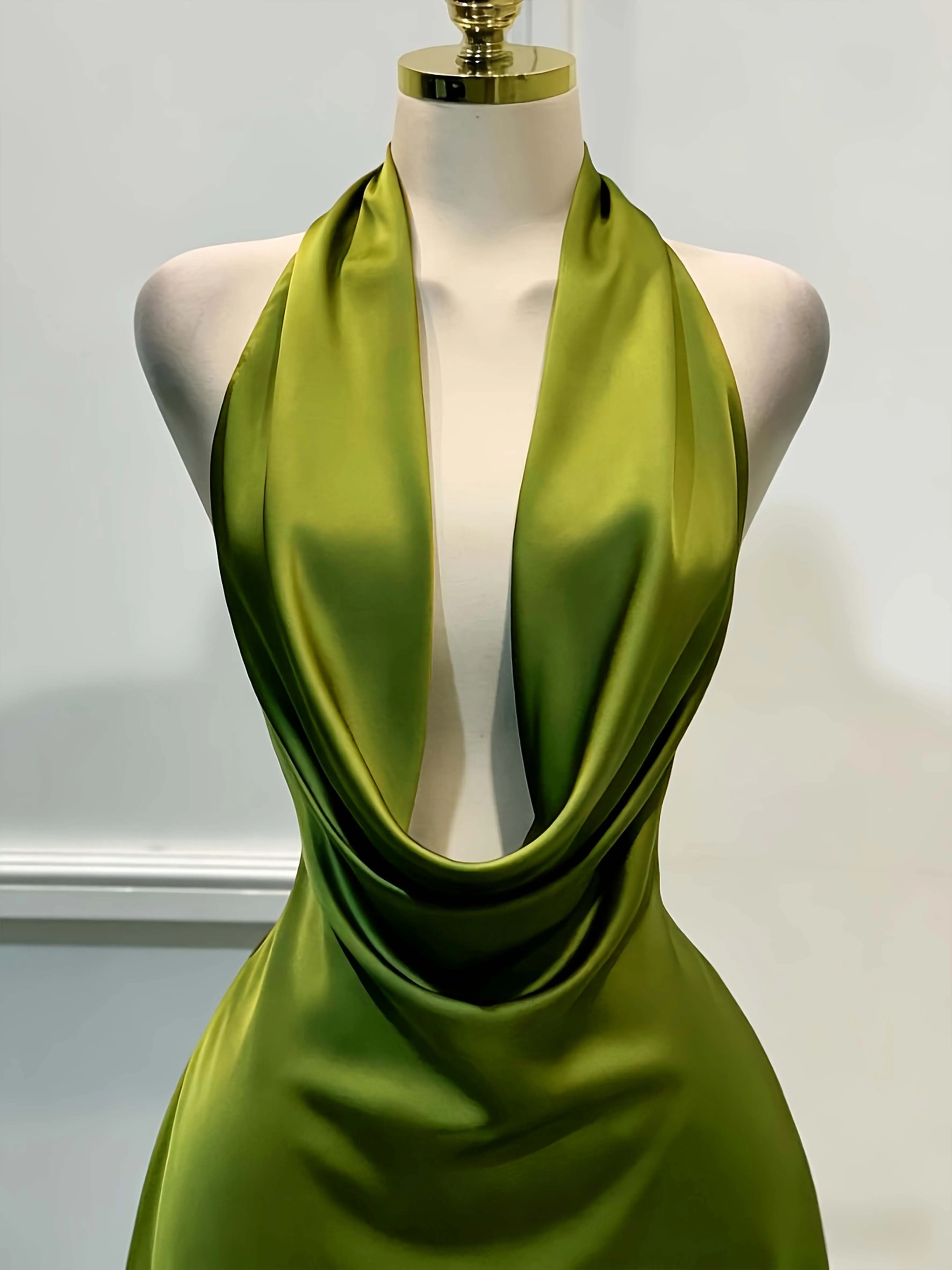 Women Elegant Solid Satin Dress, Back Zipper Open Back Fitted Midi Dress, Casual Vacation Party Banquet Cocktail Gown