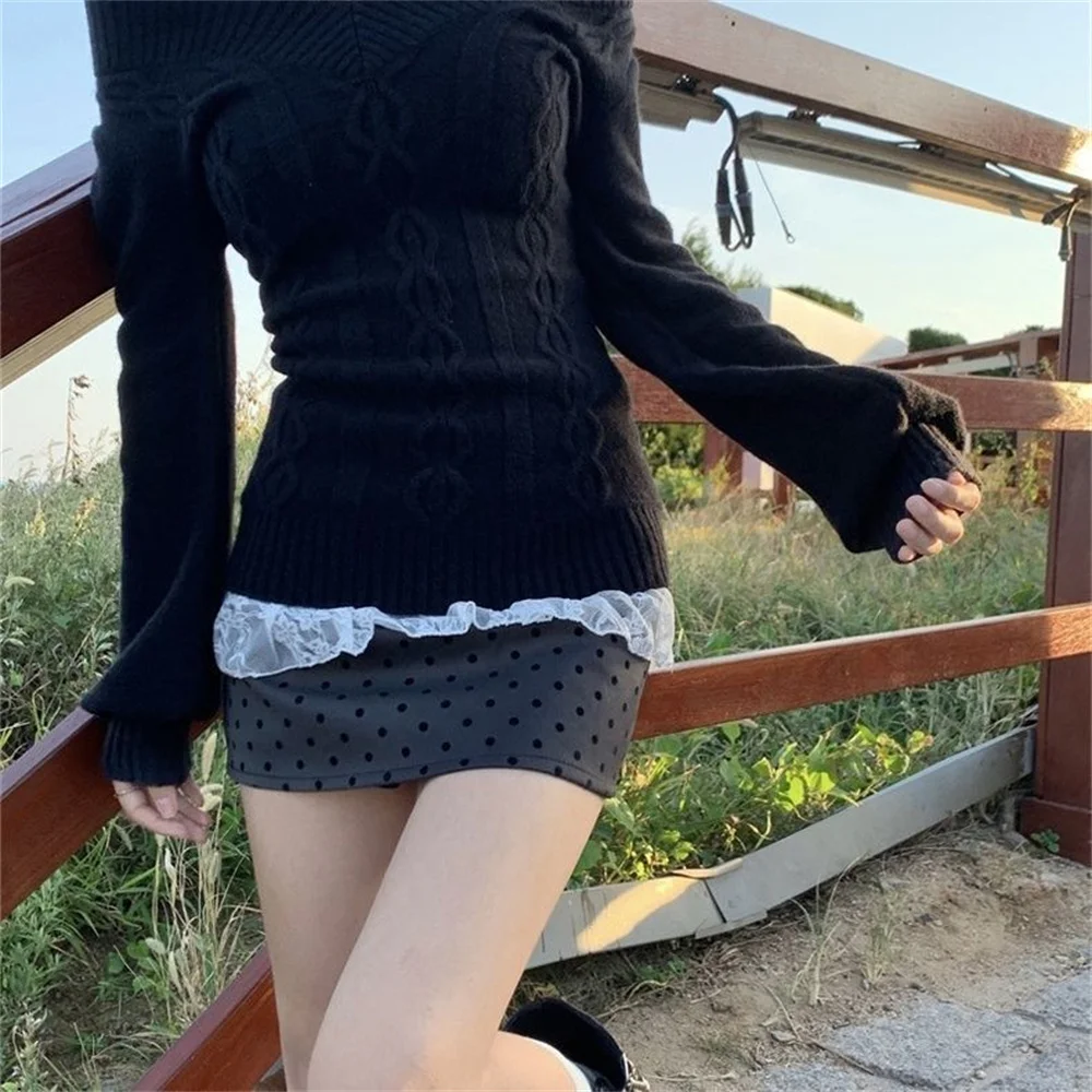 Fashion Vintage V-neck Knitted Tops Women 2025 Early Autumn New Sweaters Pullover Slim Long Sleeve Pullovers Sexy Gray Jumpers