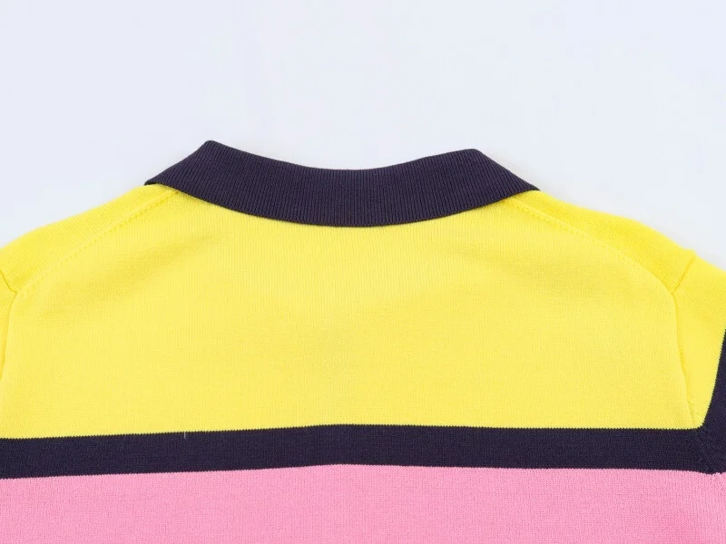 2026 New Dopamine Color Striped Polo Knit T-shirt Women Short Sleeve Lapel Knit Top Casual Daily Wear Outfits Summer Fashion