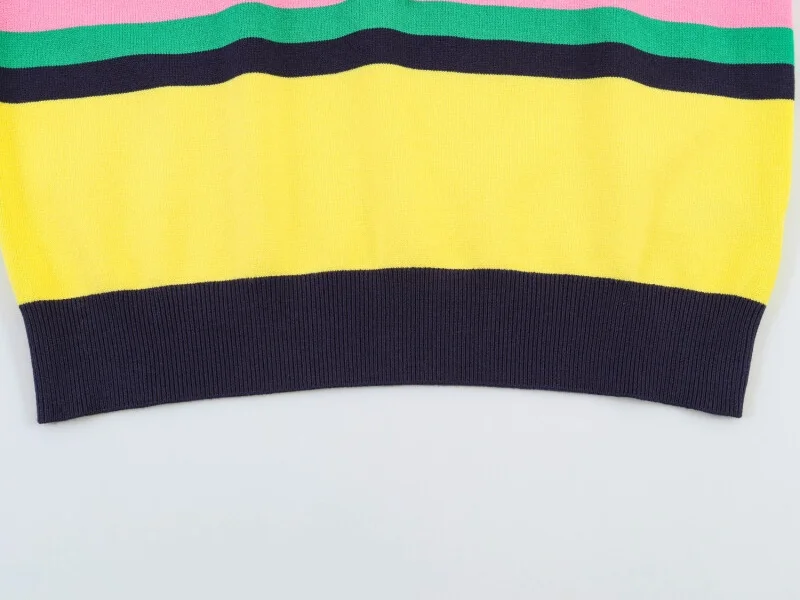 2026 New Dopamine Color Striped Polo Knit T-shirt Women Short Sleeve Lapel Knit Top Casual Daily Wear Outfits Summer Fashion