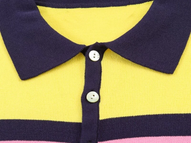 2026 New Dopamine Color Striped Polo Knit T-shirt Women Short Sleeve Lapel Knit Top Casual Daily Wear Outfits Summer Fashion
