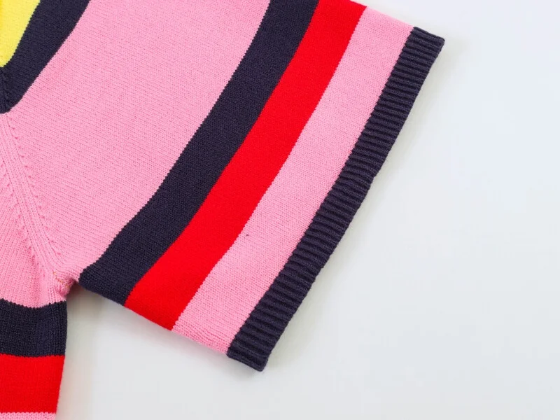 2026 New Dopamine Color Striped Polo Knit T-shirt Women Short Sleeve Lapel Knit Top Casual Daily Wear Outfits Summer Fashion
