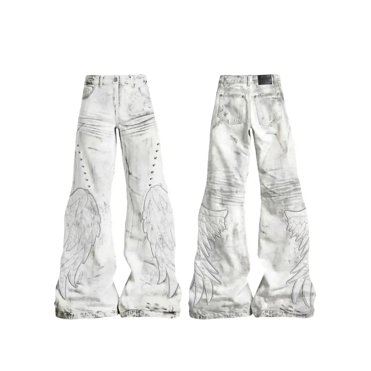 American Retro Hot Girl Tie-Dye Women's High-Waisted Bell-Bottom Pants Slim Ripped New Autumn And Winter Washed Casual Trousers
