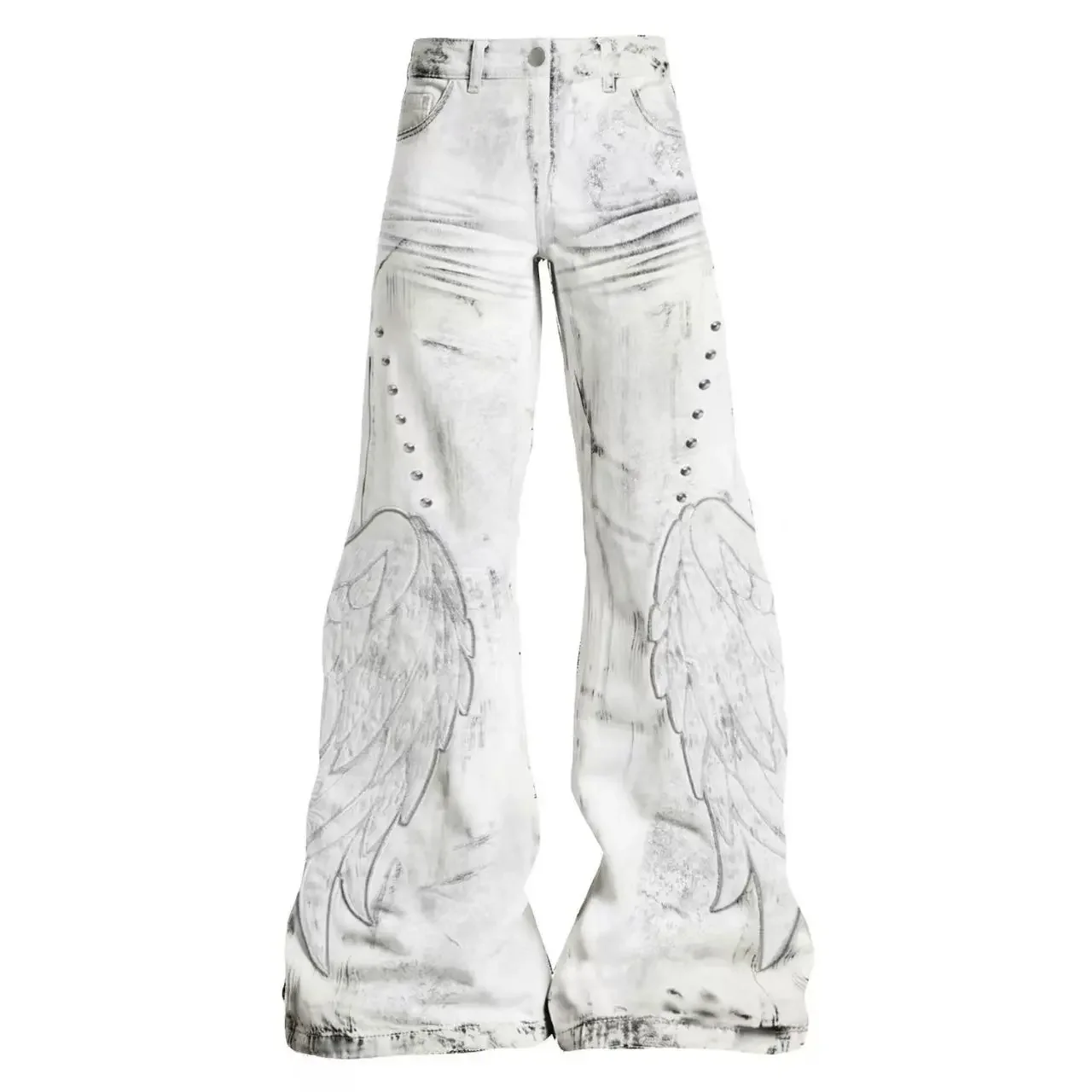 American Retro Hot Girl Tie-Dye Women's High-Waisted Bell-Bottom Pants Slim Ripped New Autumn And Winter Washed Casual Trousers