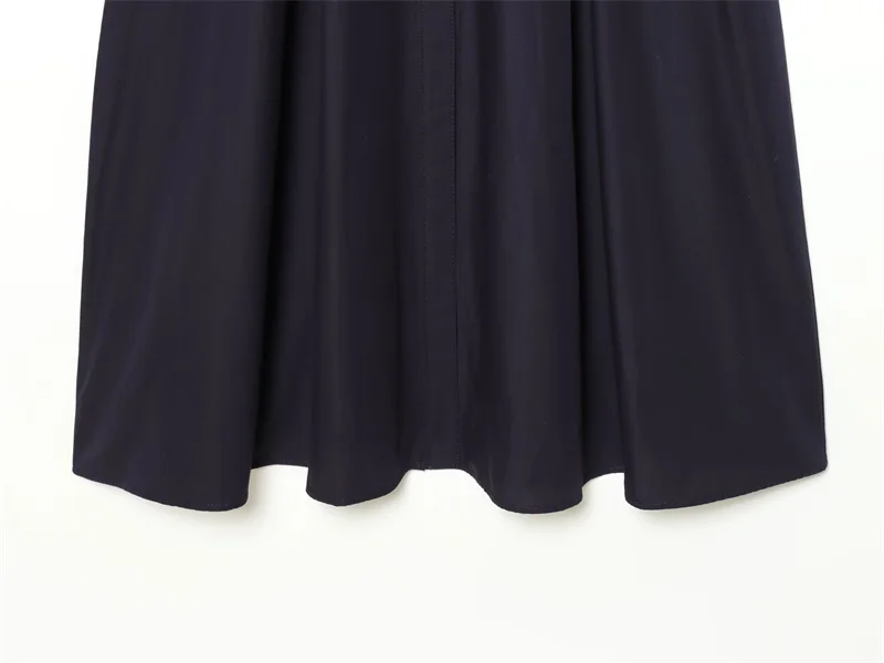 Women's Dress 2026 Spring New Style Dark Blue Short Sleeve Puff Sleeve Faille Midi Dress Simple Fashion Elegant Temperament