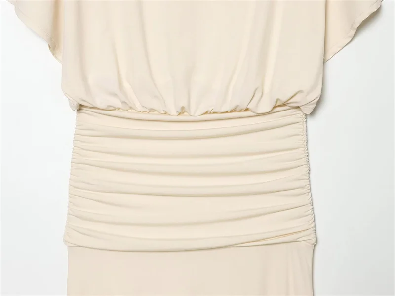 Women's Dress 2026 Summer New Style Solid Color Short Sleeve Ruffle Decor Midi Maxi Dress Elegant and Gentle Romantic