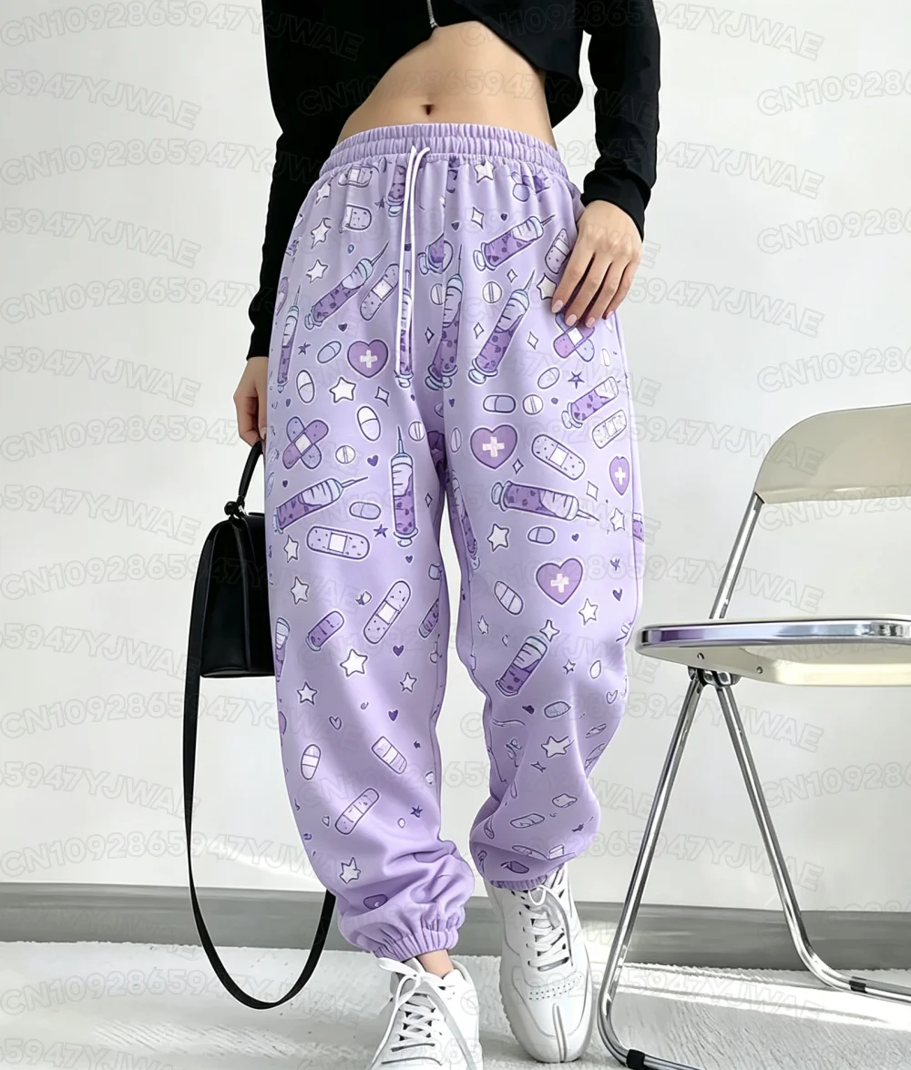 Spring and Autumn Women's Men's Gothic Hip Hop Yami Kawaii Y2K Skull Print Street Style Casual Long Jogger Pants
