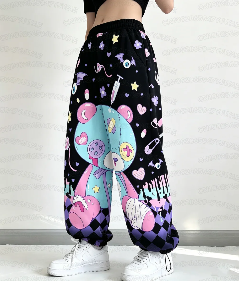 Spring and Autumn Women's Men's Gothic Hip Hop Yami Kawaii Y2K Skull Print Street Style Casual Long Jogger Pants