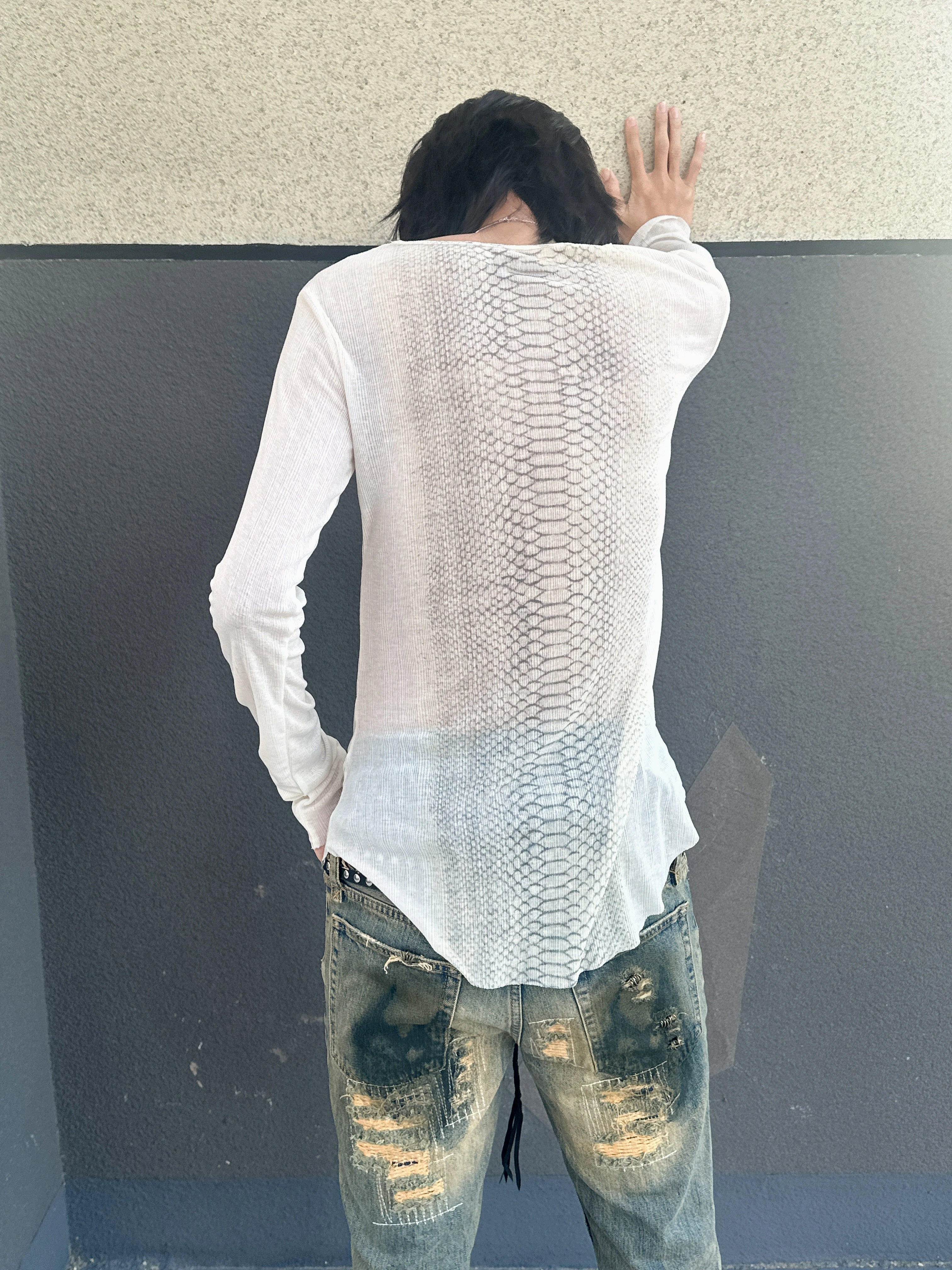 Karrcat Trashy Y2k Snakeskin Print T-shirt Grunge Aesthetics Long Sleeve Knitted Tops Vintage 2000s Streetwear American Retro