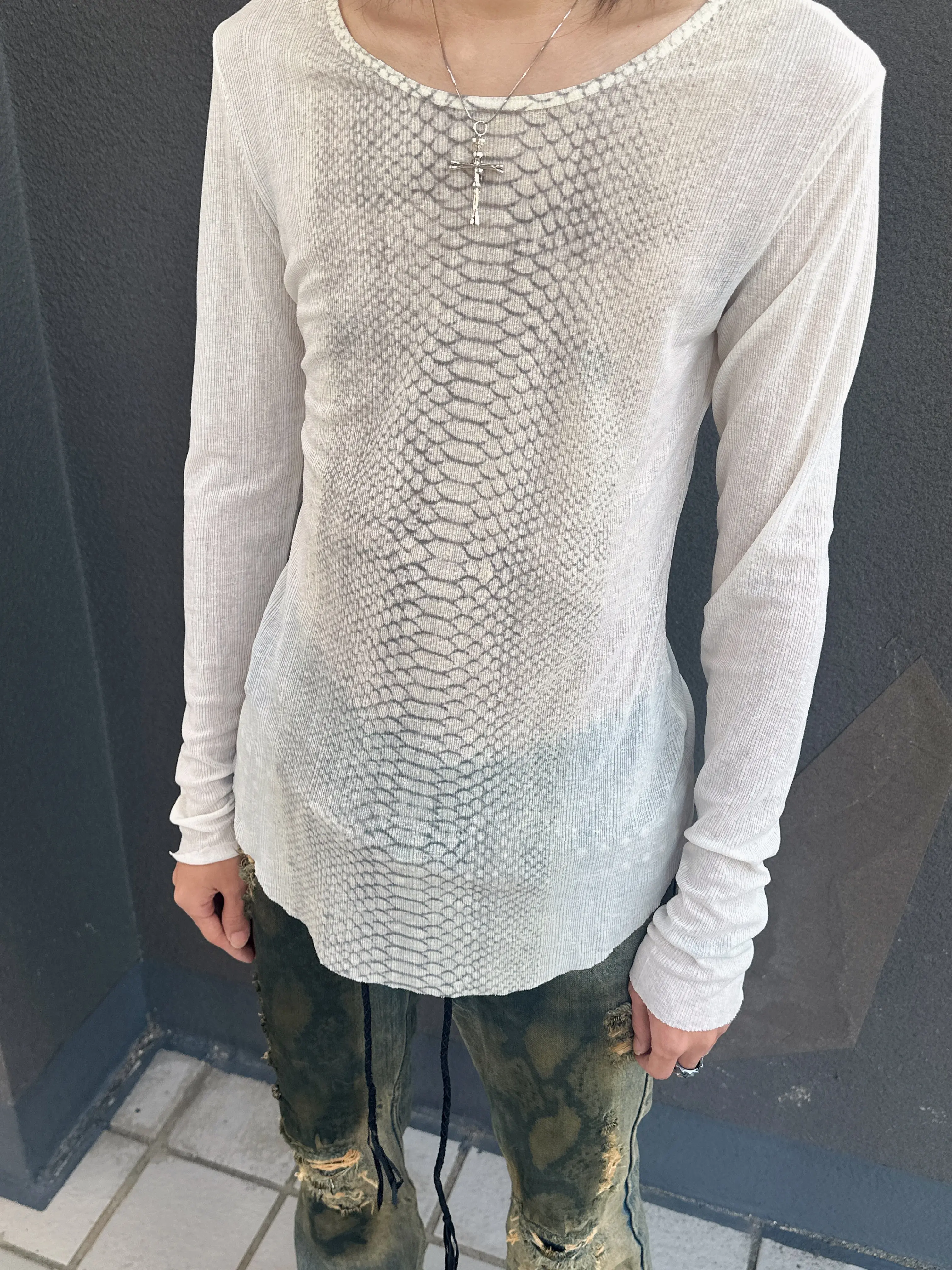 Karrcat Trashy Y2k Snakeskin Print T-shirt Grunge Aesthetics Long Sleeve Knitted Tops Vintage 2000s Streetwear American Retro