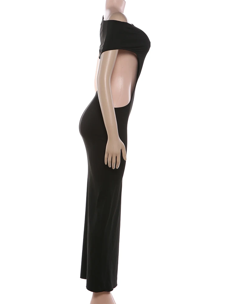 Kliou Sexy Fashion Long Dress Woman Skew Collar Off Shoulder Side Hollow Design Midnight Club Party Hipster Coquettish Vestidos
