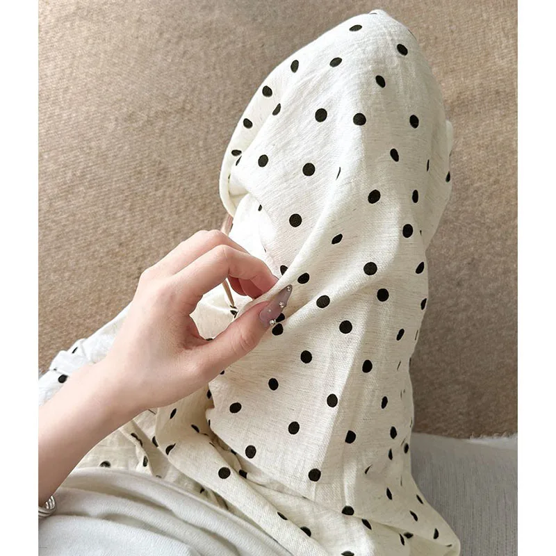 Women's Breathable Linen Polka Dot Banana Pants Summer Casual Trousers Elastic Waist Drawstring Wide-Leg Pants