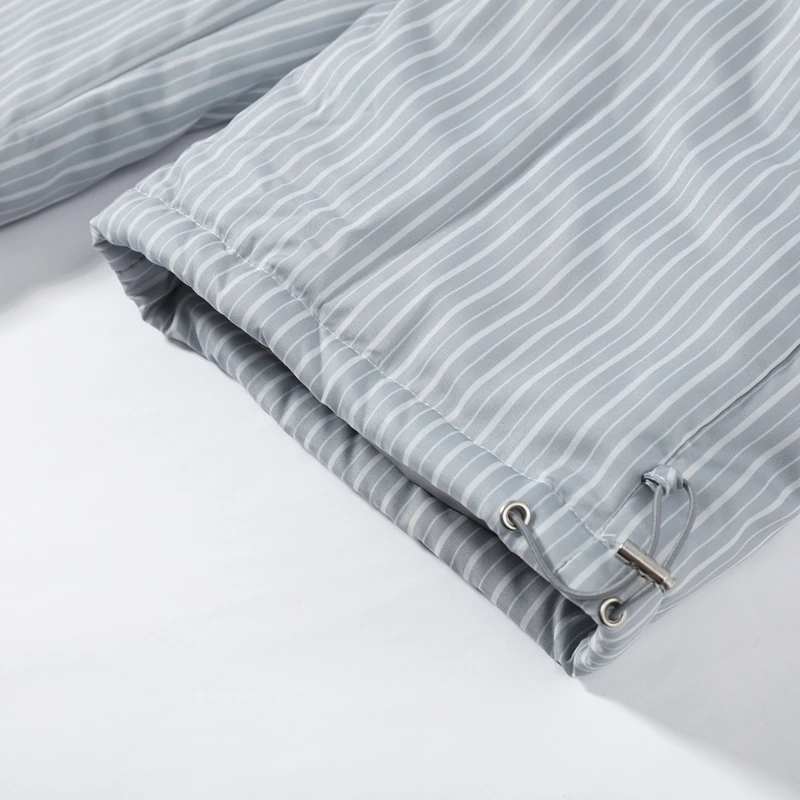 Warm Striped Cotton Coats Pants Set Women's Hooded Stand Collar Zipper Quilted Coat Elastic Waist Trousers 2026 Winter Outfits