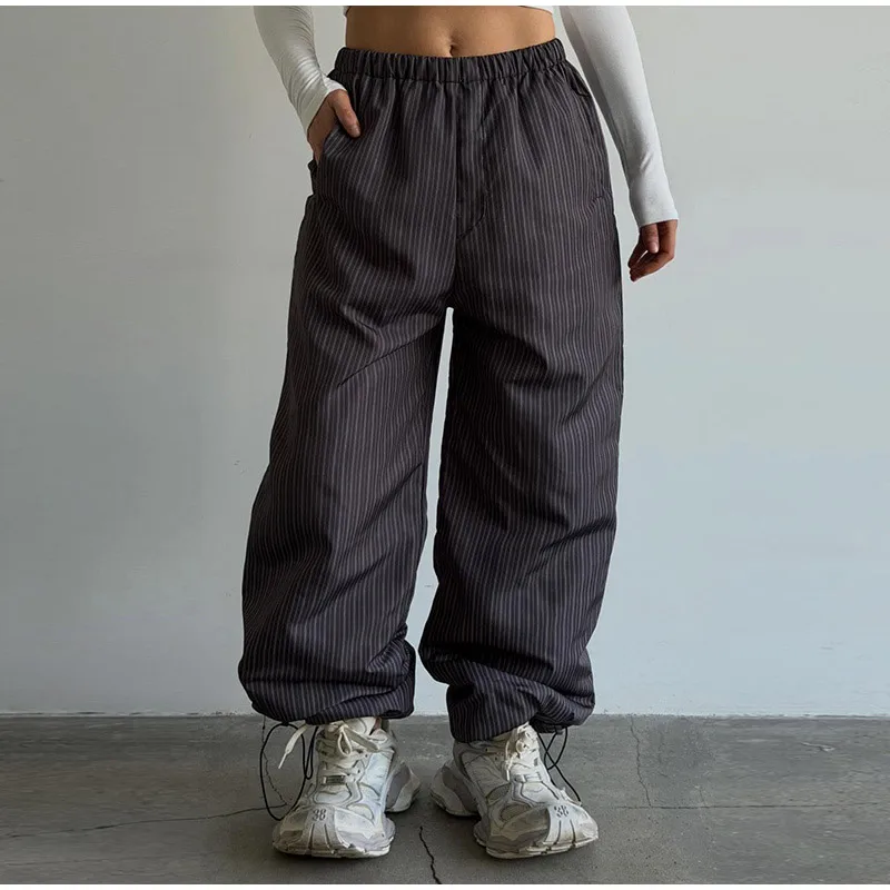 Warm Striped Cotton Coats Pants Set Women's Hooded Stand Collar Zipper Quilted Coat Elastic Waist Trousers 2026 Winter Outfits