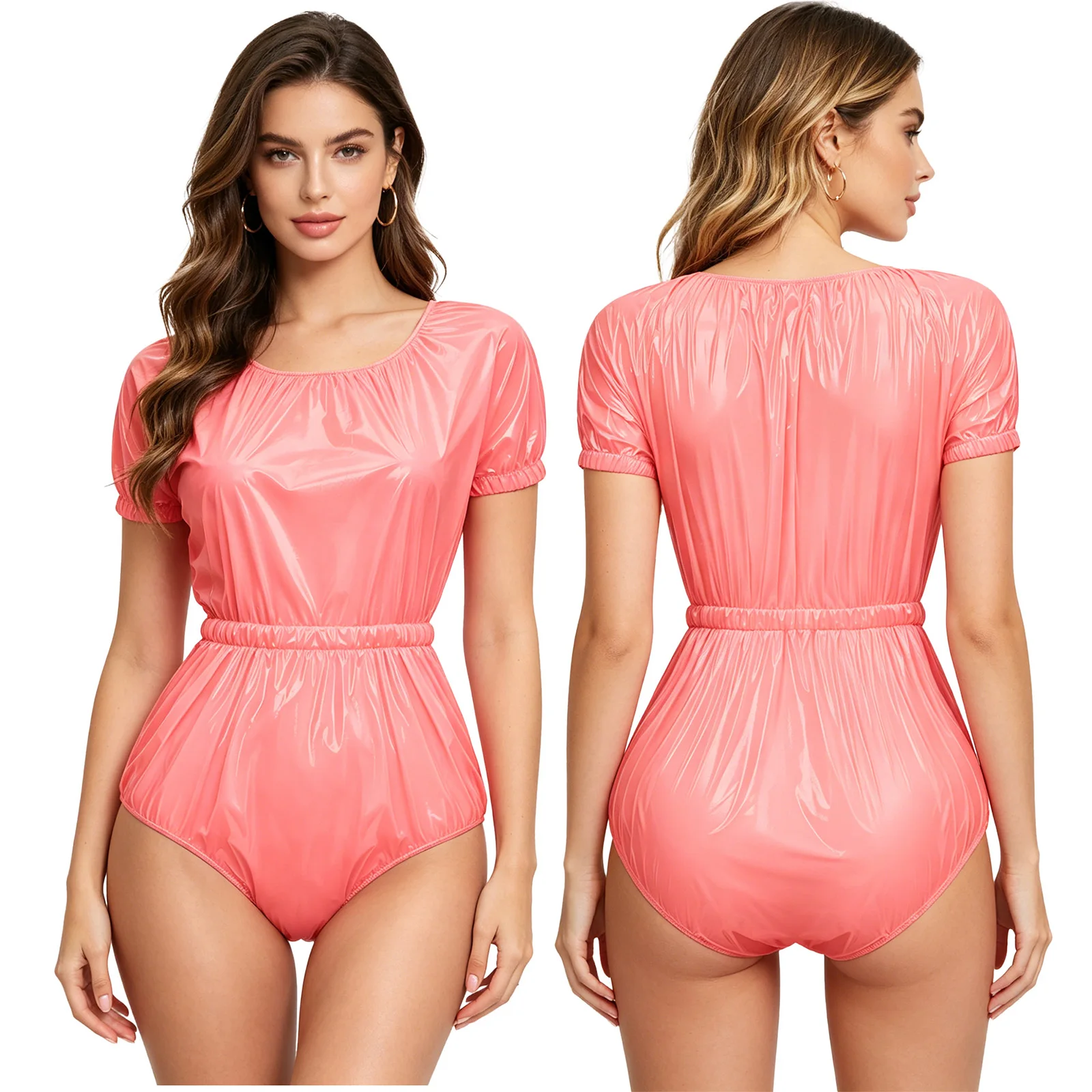 Men Women Waterproof Glossy Bodysuit Leak-proof Washable Diaper Cover Elderly Bedridden Special Needs Adaptive Jumpsuit Swimwear