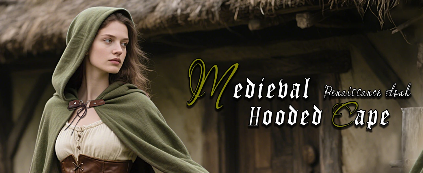 LisdinoL'VOW Medieval Hooded Cloak Linen Renaissance Cape With Hood - Halloween Hobbit Cosplay Witch Wizard LARP
