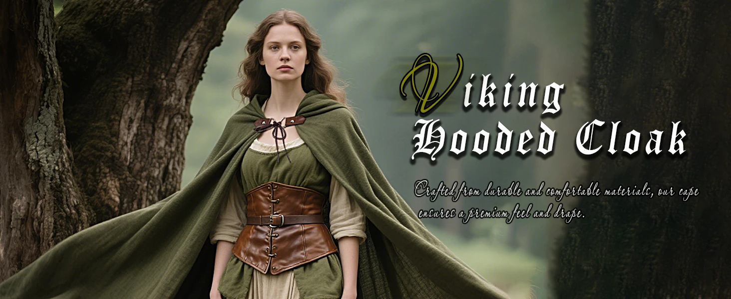 LisdinoL'VOW Medieval Hooded Cloak Linen Renaissance Cape With Hood - Halloween Hobbit Cosplay Witch Wizard LARP