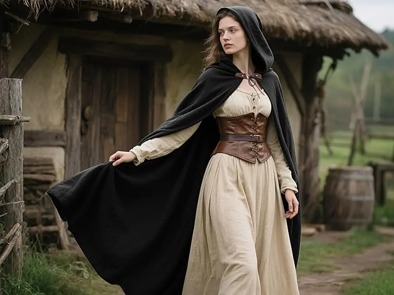 LisdinoL'VOW Medieval Hooded Cloak Linen Renaissance Cape With Hood - Halloween Hobbit Cosplay Witch Wizard LARP
