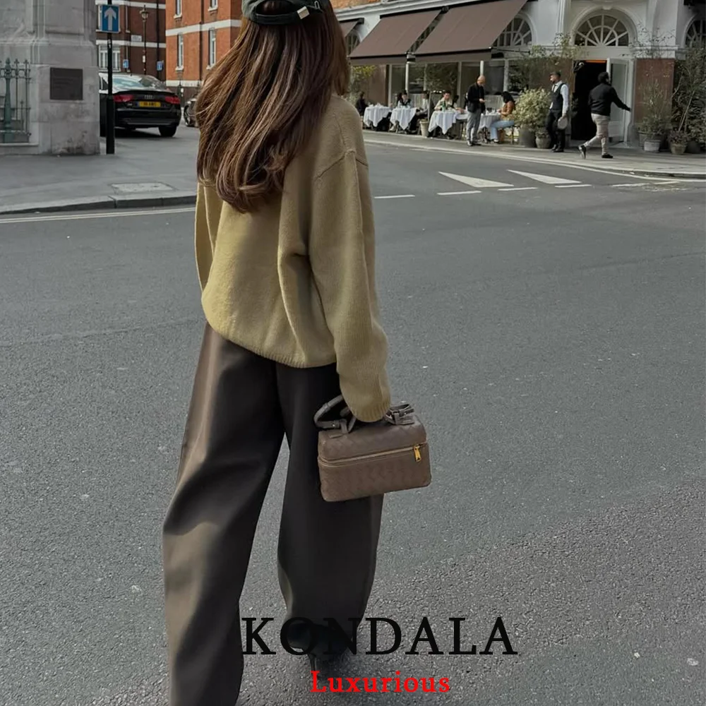 KONDALA Casual Chic Wide Leg Pants Women Office Lady Pockets Pleated Long Trousers Fashion 2026 Spring Summer Streetwear Pants