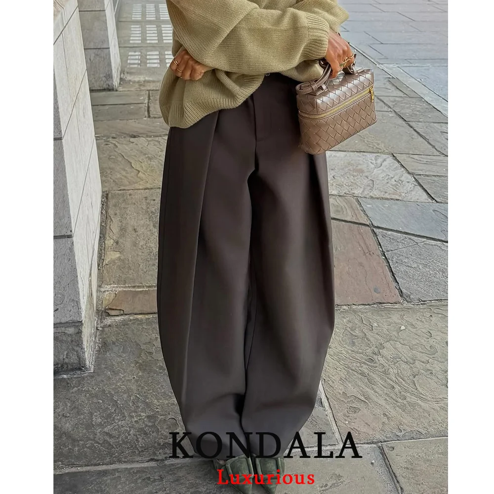 KONDALA Casual Chic Wide Leg Pants Women Office Lady Pockets Pleated Long Trousers Fashion 2026 Spring Summer Streetwear Pants