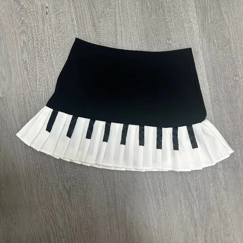 Spring Black White Spliced Women Short Skirt Y2k Slim Design Harajuku Mini Skirt Female Empire Korea Style Chic Piano Skirt